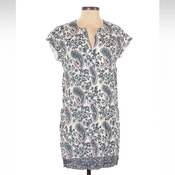 Madewell 100% Silk Floral Paisley Print Popover Dress Pink Blue Size XS - Picture 4 of 9